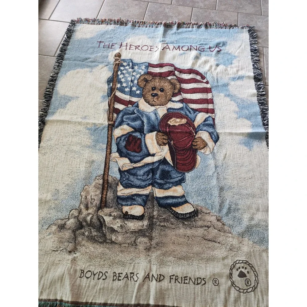 Boyds Bears The Heroes Among Us Woven Throw Blanket 2002 Limited Edition 68x48